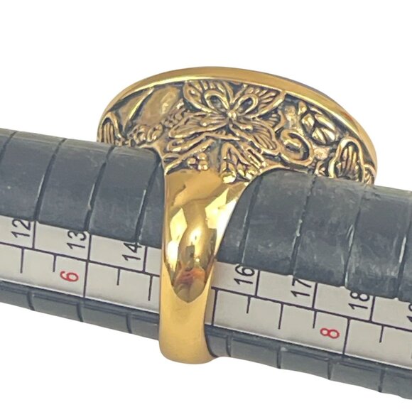 Barse Handcrafted Blue Lapis Gold-Tone Oval Ring With Floral Detailing Size 8 - Picture 9 of 9